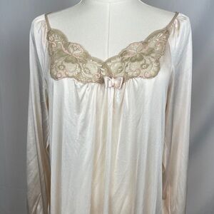 VAL MODE Vintage Nightgown Sleepwear Lingerie Long Sleeve Lace Cream Bow Small